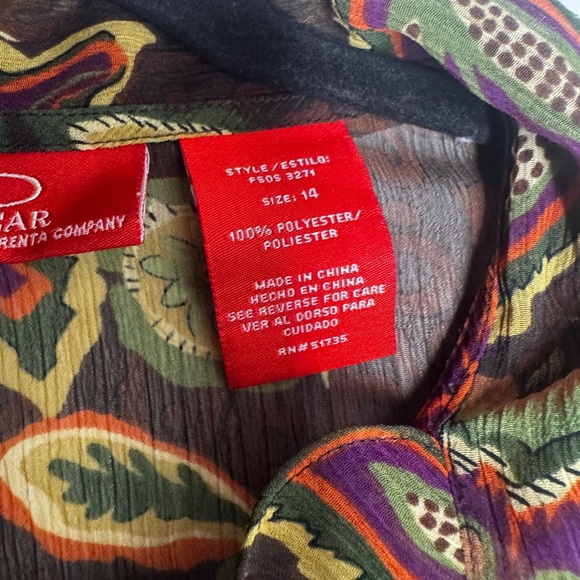 Oscar semi sheer button up floral print blouse with attached tie size 14 - Picture 6 of 8